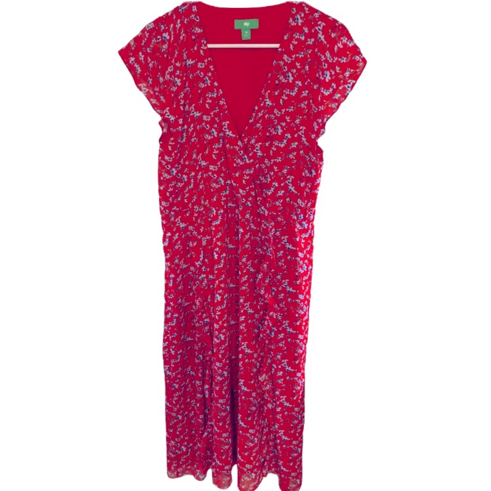 Dip - Faux Wrap Ruffle Blue Floral Midi Dress - Size 10